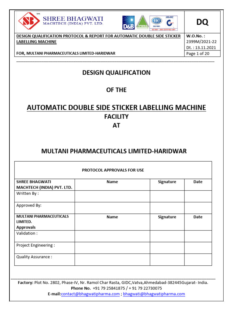 Design Qualification Report for Labelling Machine | PDF | Verification ...