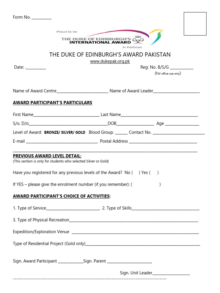 Duke of Edinburgh Award Registration Form | PDF