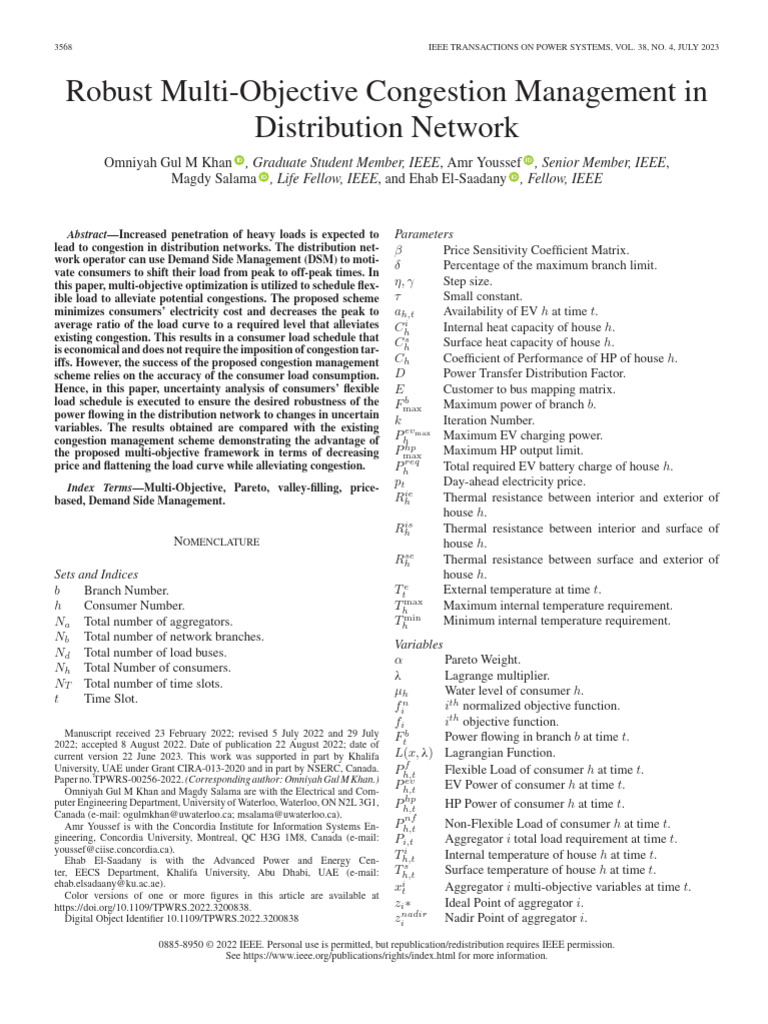 Robust Multi-Objective Congestion Management in Distribution Network ...