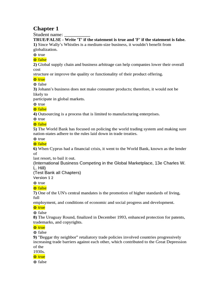 Globalization and Trade Dynamics Quiz | PDF | World Trade Organization ...