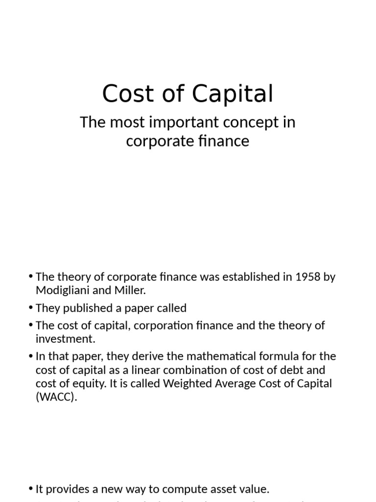 Understanding Cost of Capital and WACC | PDF | Cost Of Capital | Bonds ...