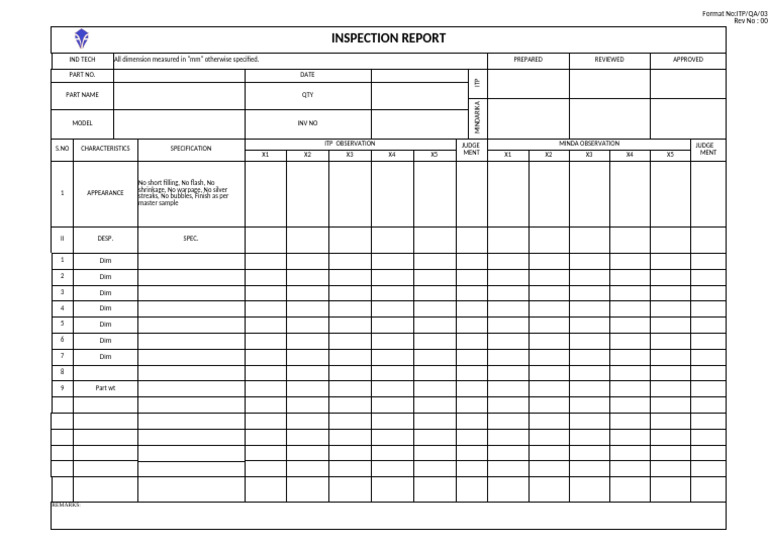 Inspection Report for Part Quality Evaluation | PDF