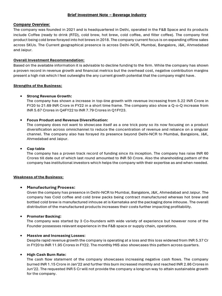 Investment Analysis: Beverage Company Risks | PDF | Expense | Profit ...