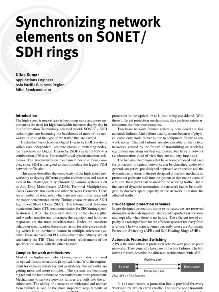 Synchronizing Network Elements On SONET/ SDH Rings: Ullas Kumar | PDF ...
