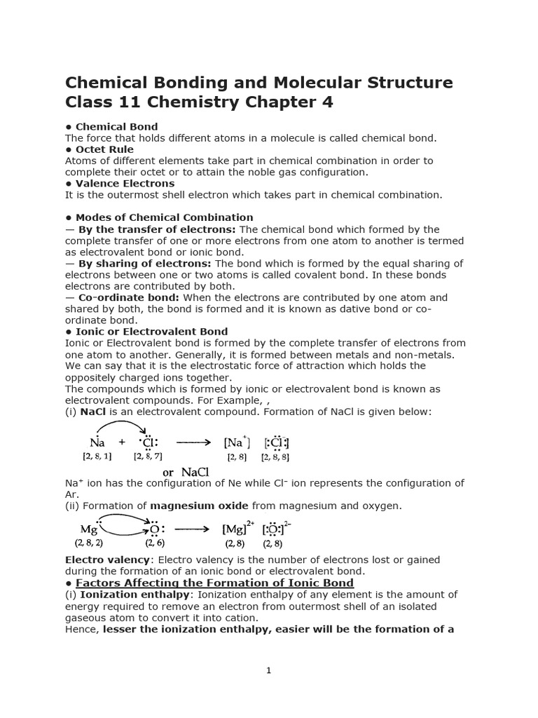 Chemical Bonding in Class 11 Chemistry | PDF | Chemical Polarity ...