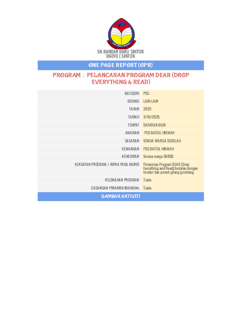 Pelancaran Program Dear (Drop Everything & Read) | PDF