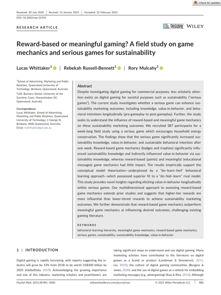 Serious Games for Sustainability Impact | PDF | Behavior | Learning