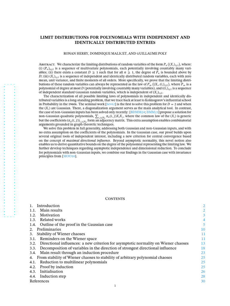Limit Distributions For Polynomials With Independent and Identically ...