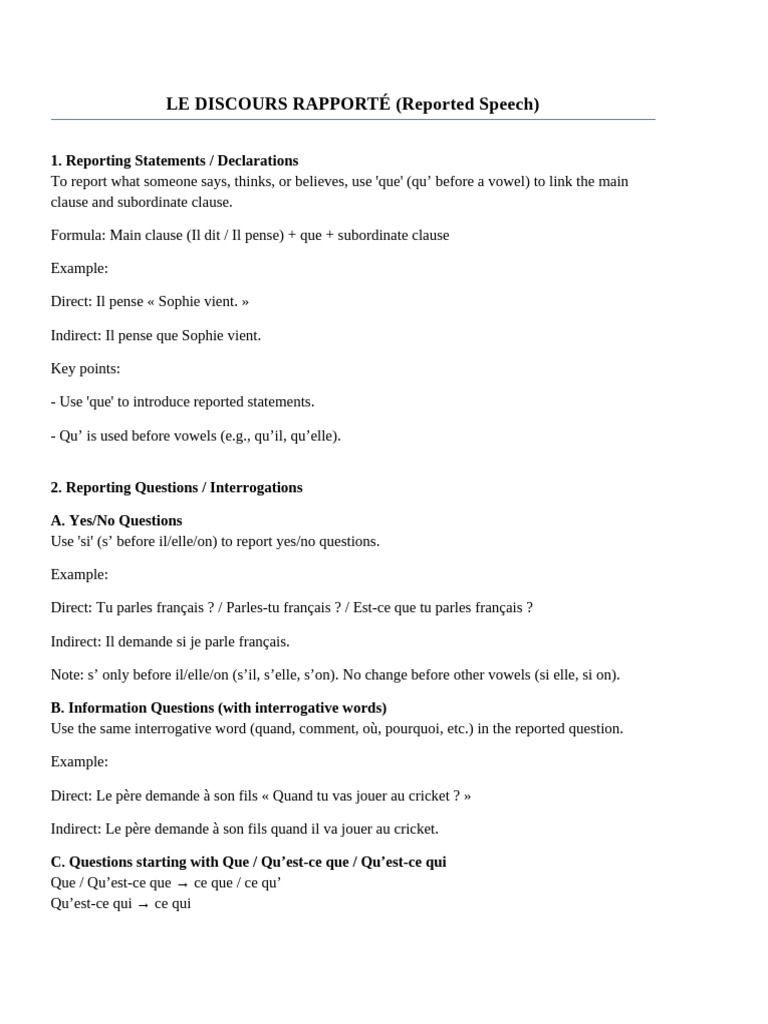 Guide du Discours Rapporté | PDF