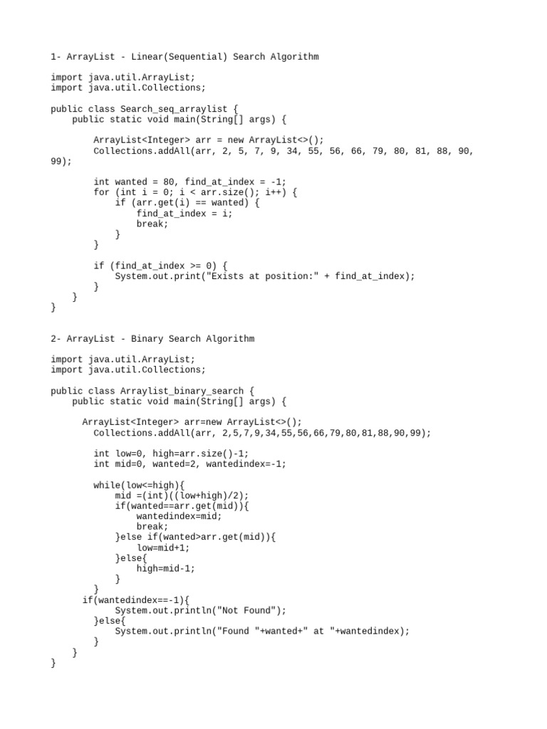 ArrayList Search Algorithms in Java | PDF