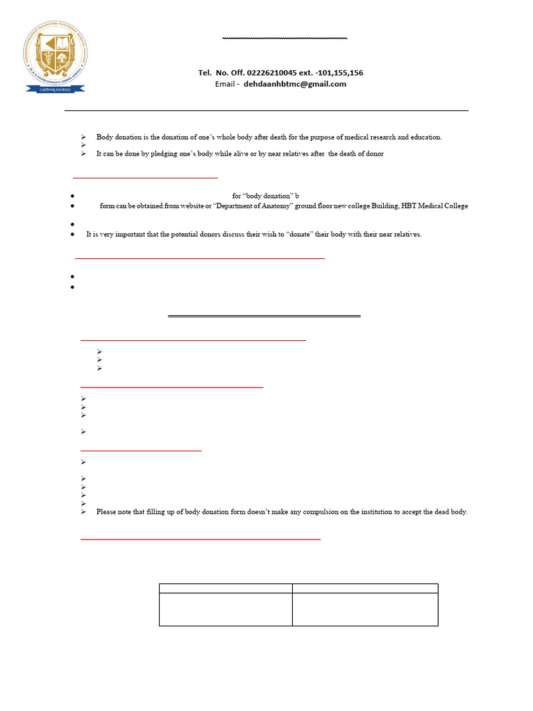 Body Donation Guidelines and Process | PDF | Medicine | Medical Specialties