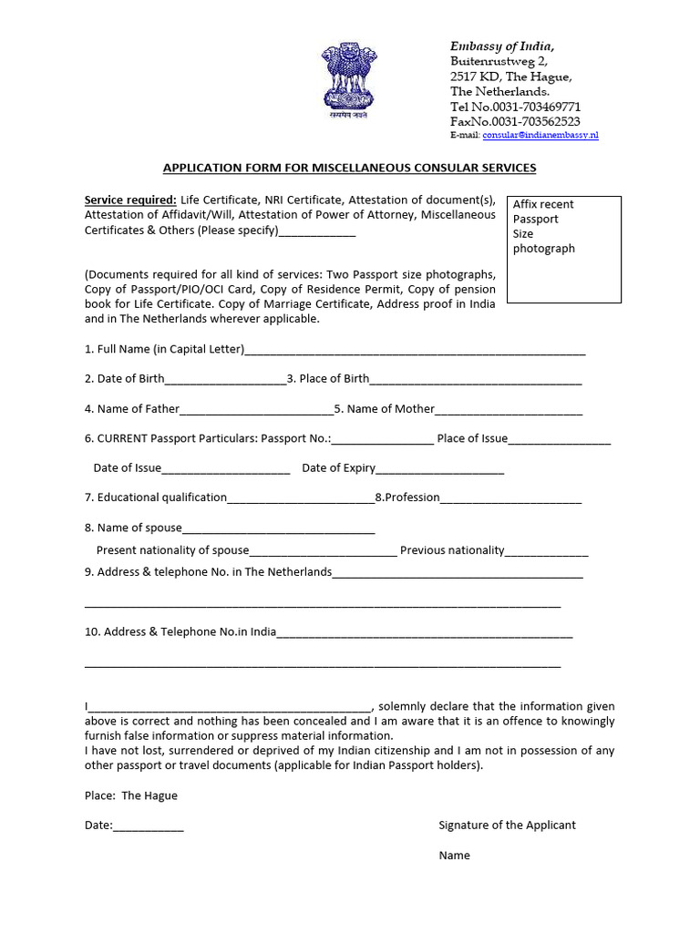 Miscellaneous Consular Services Form | PDF | International Law ...