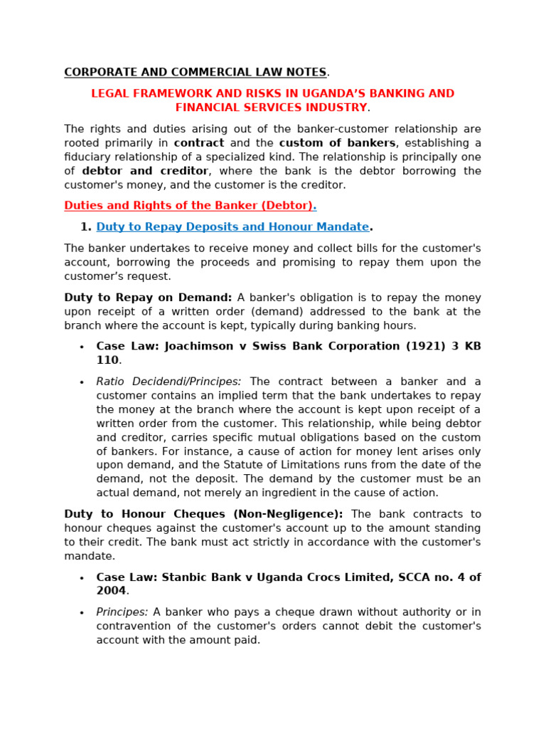 Corporate and Commercial Law Notes | PDF | Banks | Cheque