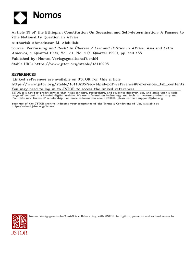 Ethiopia's Article 39: Secession Rights | PDF | Secession | Self ...
