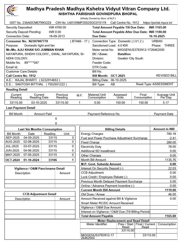 Madhya Pradesh Electricity Bill Details | PDF | Electric Power | Power ...