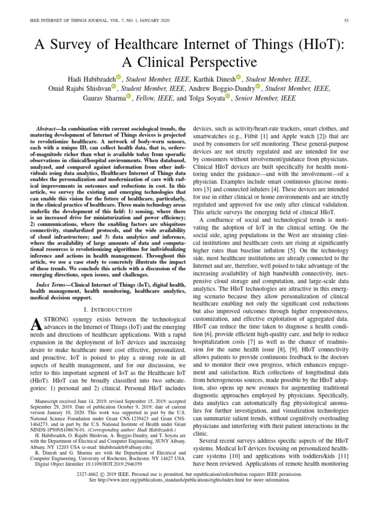 Healthcare IoT: Clinical Innovations Survey | PDF | Internet Of Things ...
