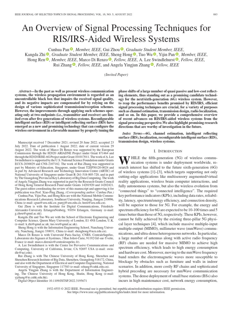 An Overview of Signal Processing Techniques For RIS-IRS-Aided Wireless ...