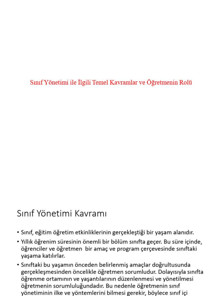 1 Hafta Sinif Yonetimi Ile Ilgili Temel Kavramlar Ve Ogretmenin Rolu | PDF
