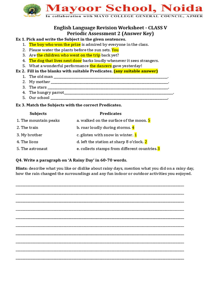 Grade 5 English Language Worksheet | PDF