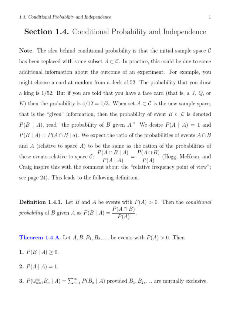 04 Conditional Probability and Independence Hogg-McKean-Craig-1-4 | PDF ...