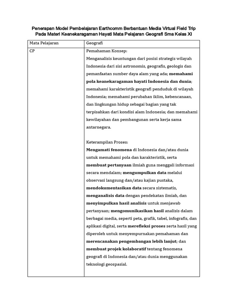 Penerapan Model Pembelajaran Earthcomm Berbantuan Media Virtual Field ...