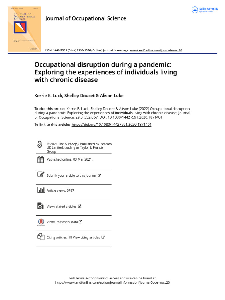 Occupational Disruption During A Pandemic Exploring The Experiences of ...