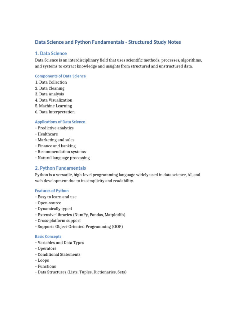 Data Science & Python Study Notes | PDF