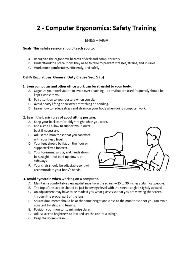 Computer Ergonomics Safety Training Guide | PDF | Occupational Safety ...