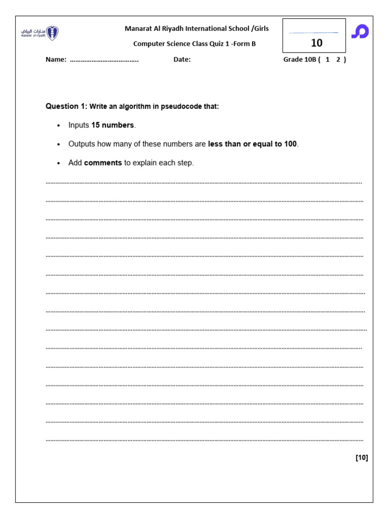 Assessment+1 Form+B Term1 Gr10B | PDF