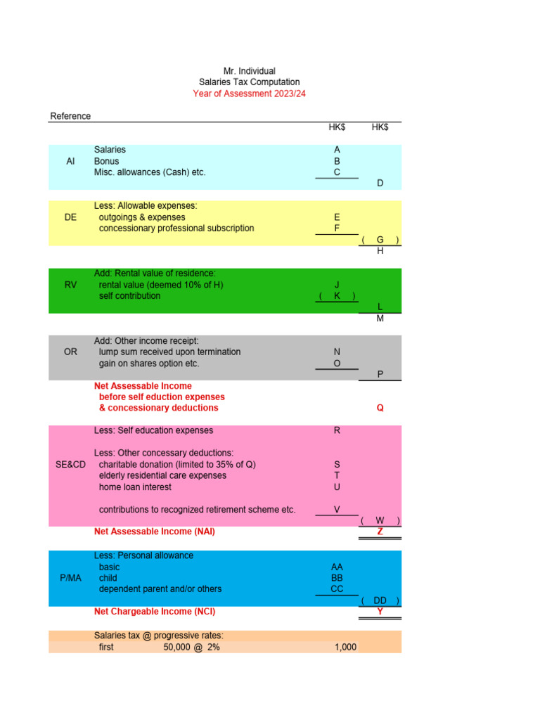 Hong Kong Salaries Tax Computation 2023 | PDF | Expense | Taxes