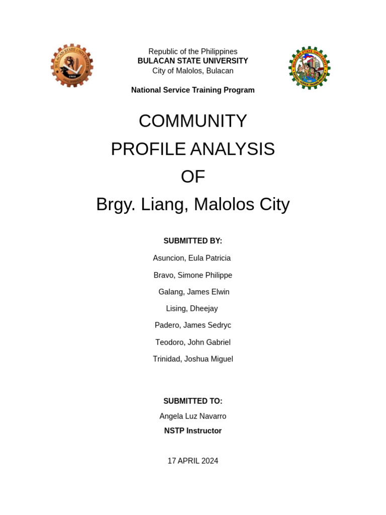 Community Profile of Brgy. Liang, Bulacan | PDF | Traffic | Infrastructure
