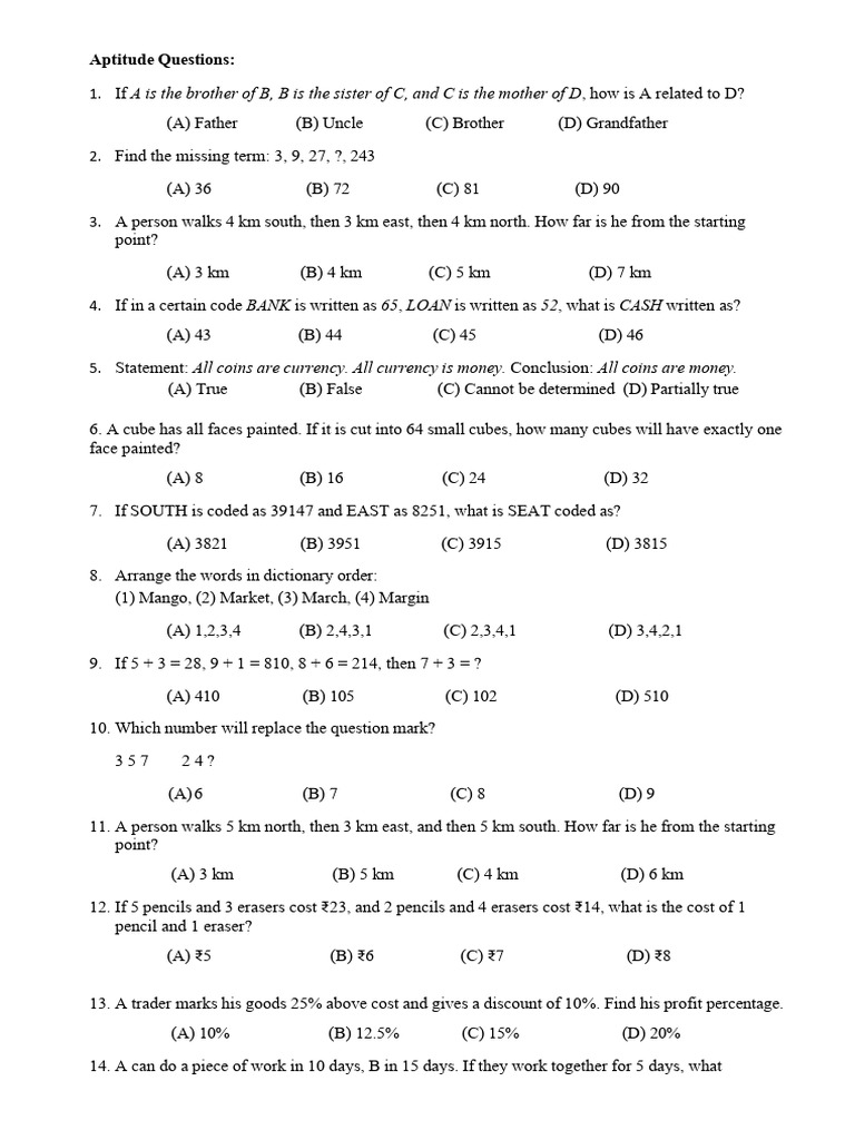 Aptitude Questions and Answers | PDF