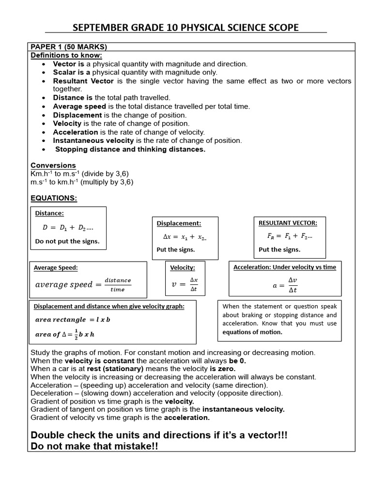 SEPTEMBER GRD 10 SCOPE | PDF | Velocity | Acceleration