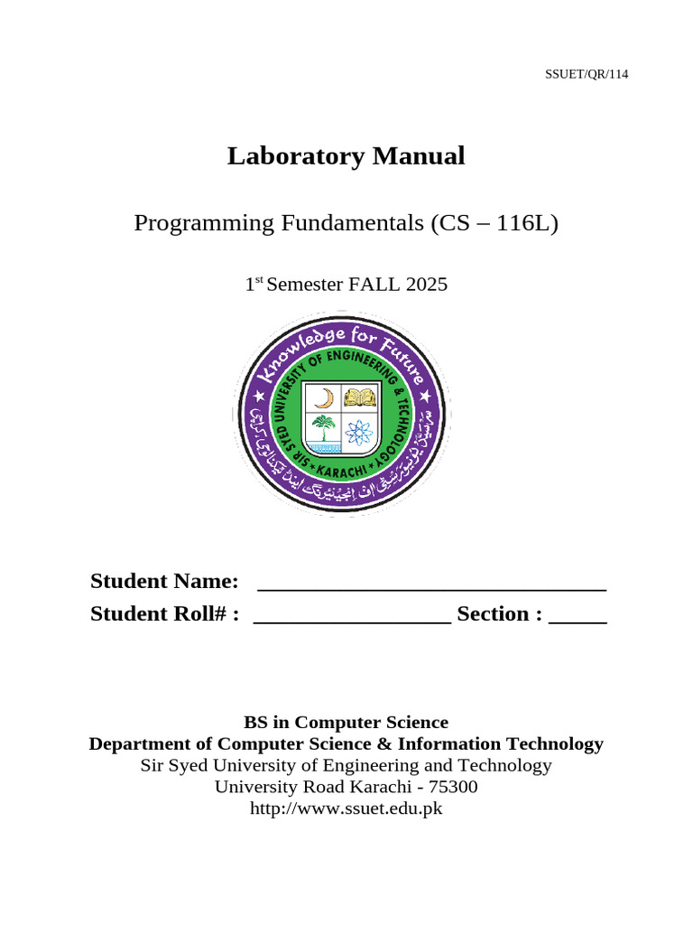 CS116L Programming Lab Manual 2025 | PDF | Computer Programming ...