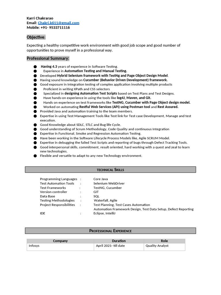 Software Testing Professional Resume | PDF | Software Testing ...