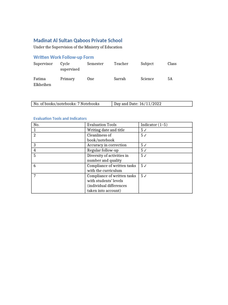 Written Work Follow Up Form | PDF
