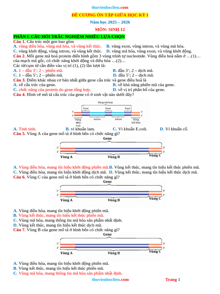 De Cuong On Tap Giua HK1 Sinh 12 CTST 25 26 | PDF