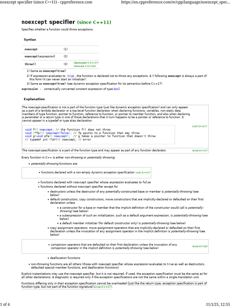 Specifier: Noexcept | PDF | Constructor (Object Oriented Programming ...