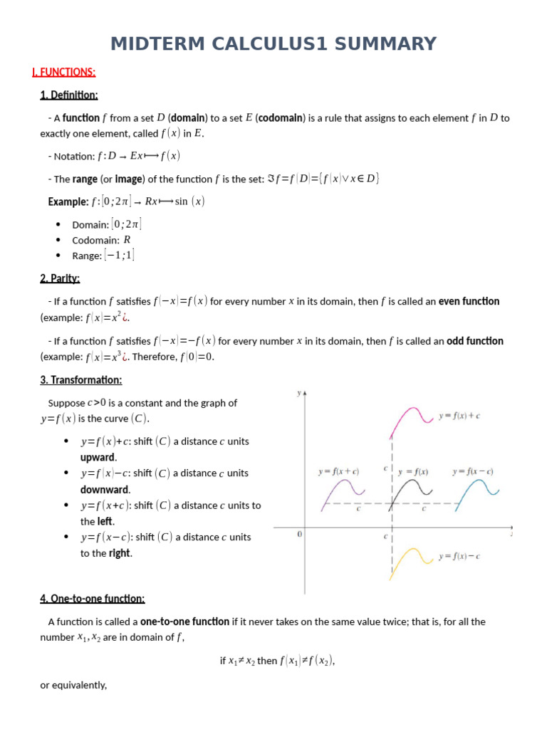 Midterm Calculus 1 Summary Guide | PDF | Function (Mathematics ...