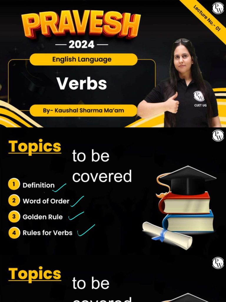 Verbs 01 - Class Notes - Pravesh Science 2024 | PDF