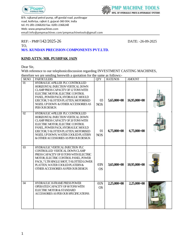 Investment Casting Machines Quotation | PDF | Legal Liability | Damages