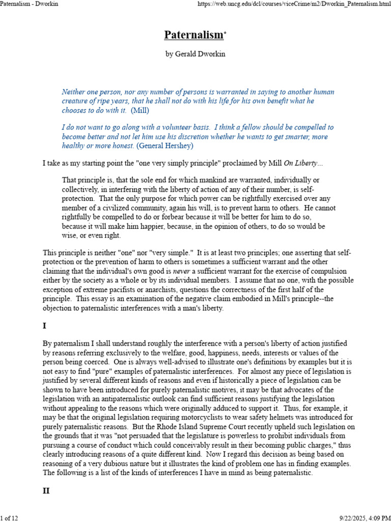 Understanding Paternalism in Law | PDF | Rationality | Utilitarianism