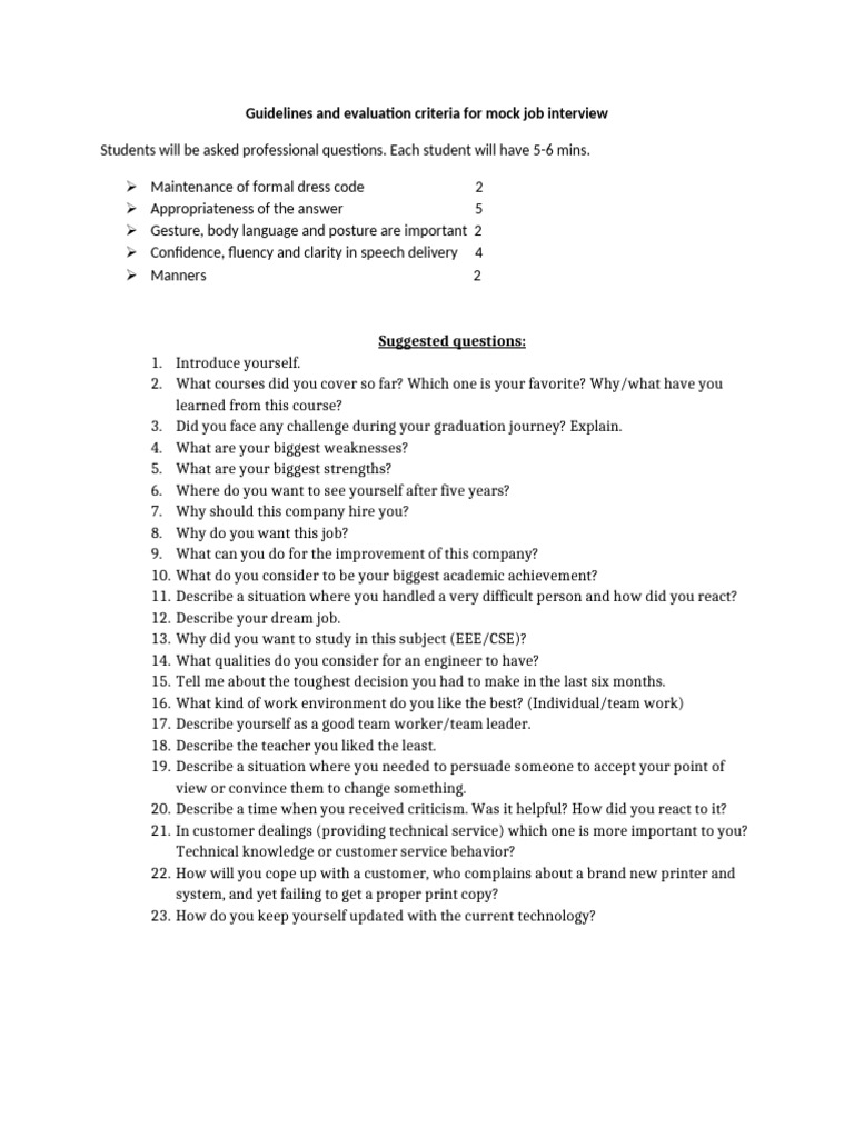 Mock Job Interview Guidelines and Criteria | PDF | Web Development ...