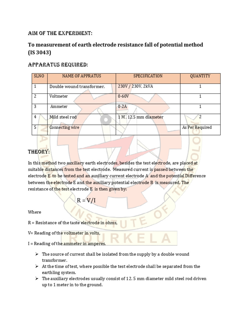 Earth Electrode Resistance Testing Guide | PDF | Electricity ...