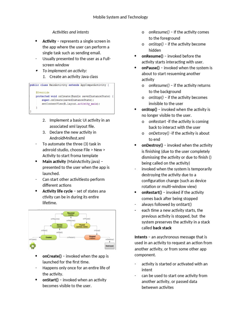 Android Activity and Intent Overview | PDF | Page Layout | Mobile App