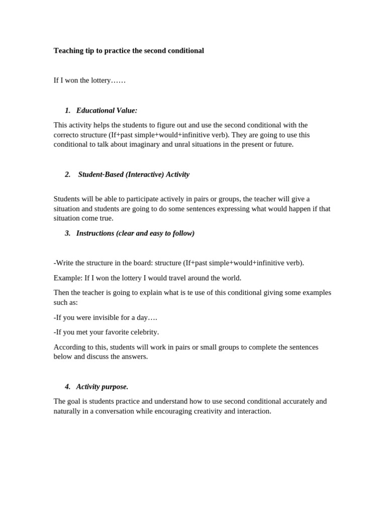 Teaching Tip To Practice The Second Conditional | PDF