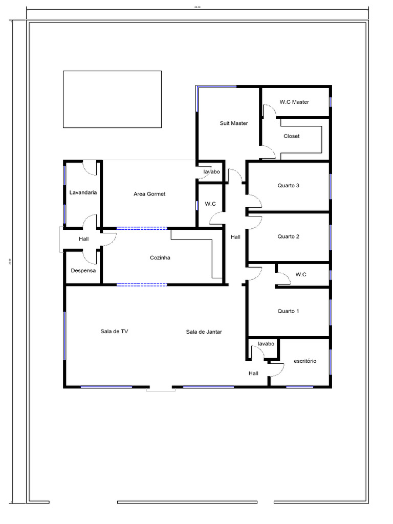 Planta de Casa com 3 Quartos e Áreas Comuns | PDF