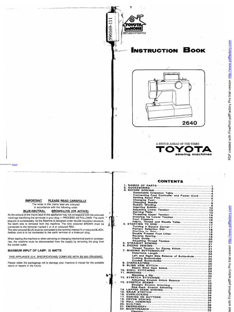 Toyota 2640 Sewing Machine Guide | PDF