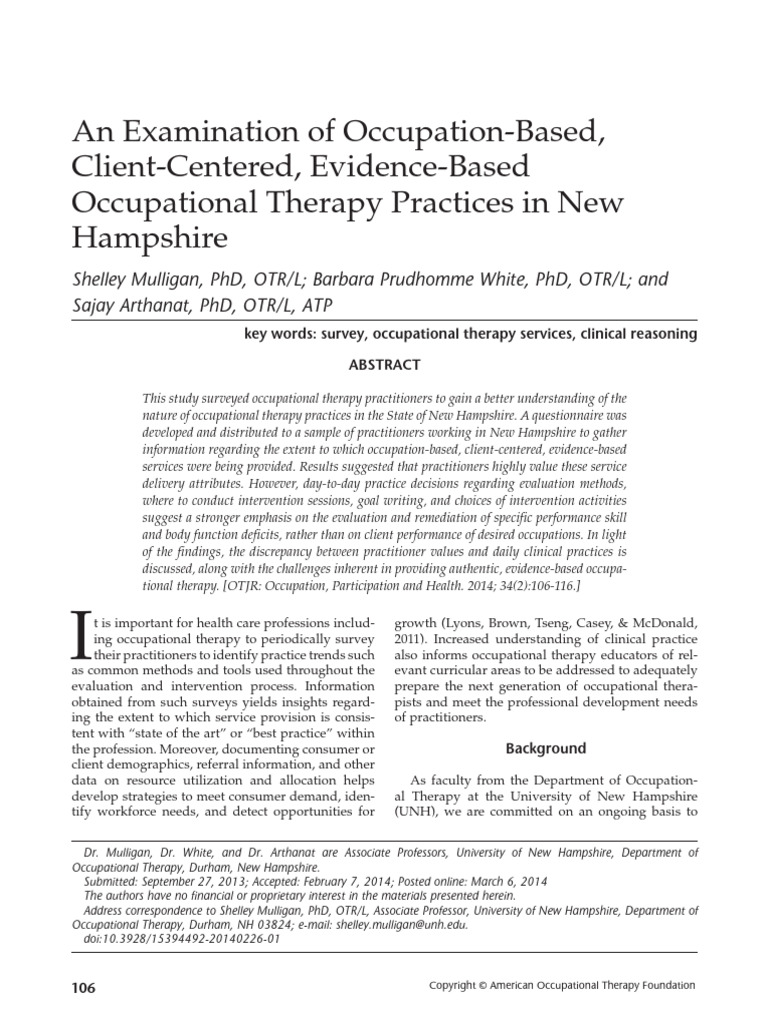 An Examination of Occupation Based | PDF | Occupational Therapy ...