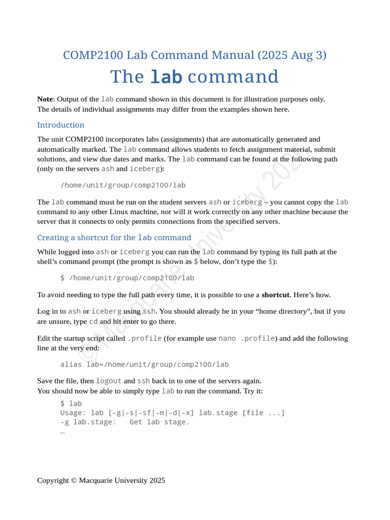 COMP2100 Lab Command Guide 2025 | PDF | Version Control | Backup
